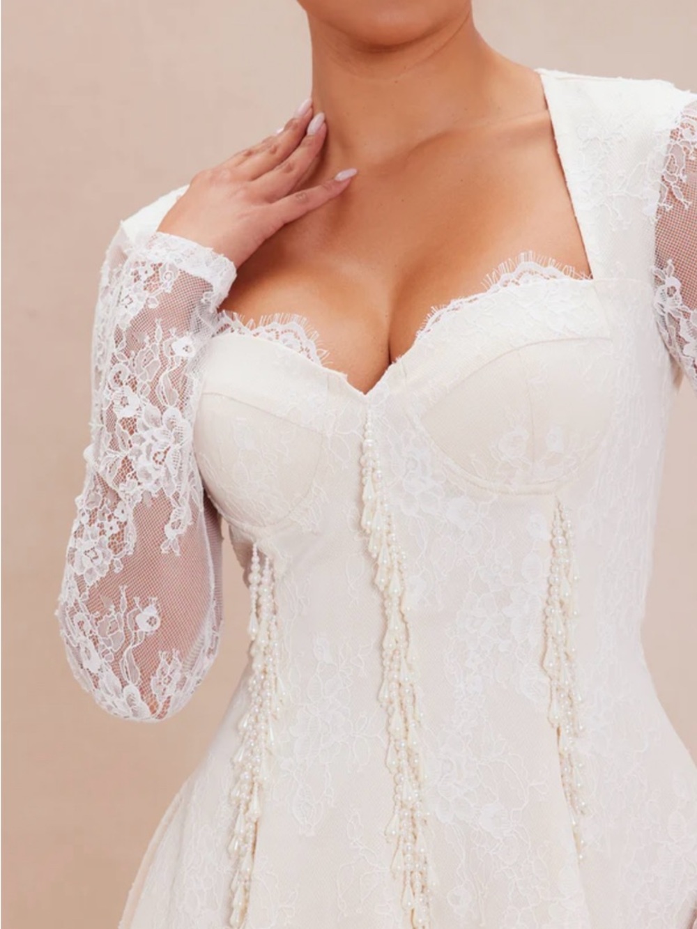 Elizabeth Lace Mini Dress - Ivory/White - Picture 3 of 5